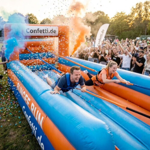 Bungee Run Konfetti-Edition – Actionmodul für Firmenevents & Partys