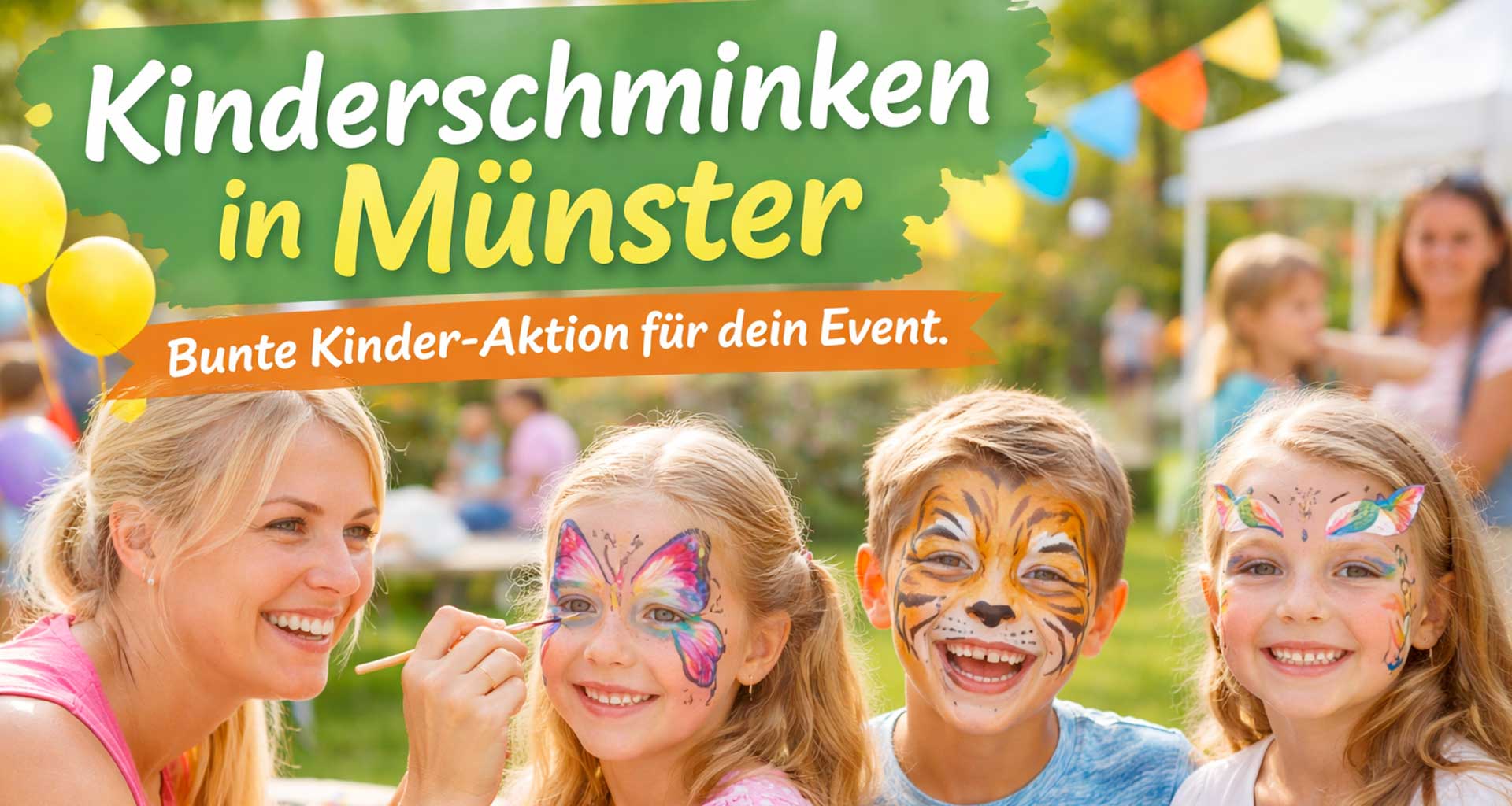 Kinderschminken in Münster – Kinderschminkerin schminkt Mädchen, Kinder mit bunten Motiven.